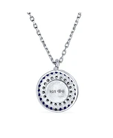 Bling Jewelry Turkish Blue Pave Cz Spiritual Protection Amulet Evil Eye Round Circle Pendant Station Necklace For Women .925 Sterling Silver