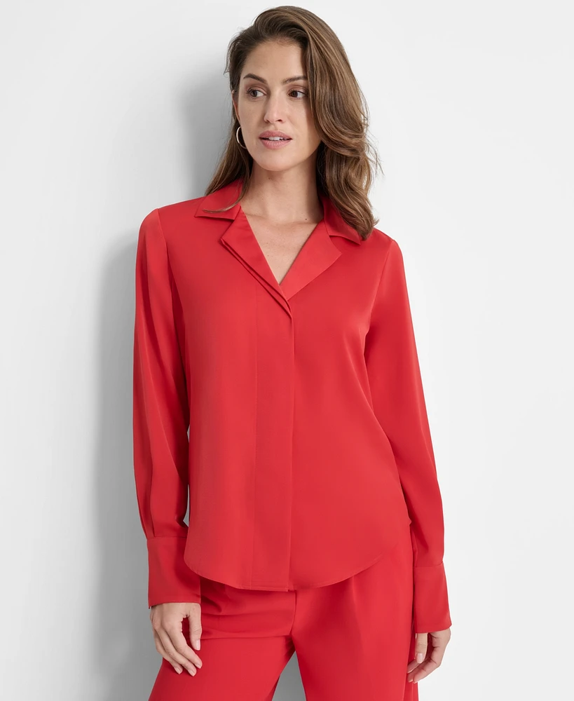 Petite Notched Collar Long-Sleeve Shirt