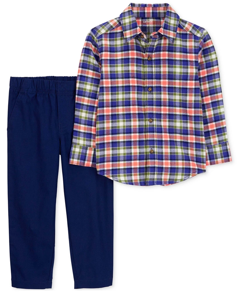 Carter's Baby Boys Cotton Plaid Button-Down Shirt & Pants, 2 Piece Set