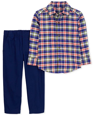 Carter's Baby Boys Cotton Plaid Button-Down Shirt & Pants, 2 Piece Set