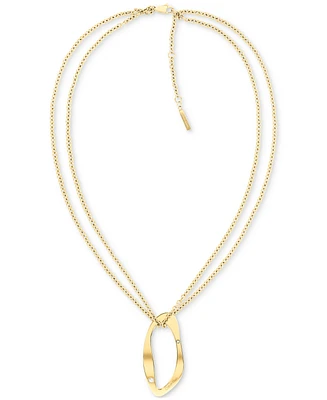 Calvin Klein Gold-Plated Stainless Steel Pave Sculptural Pendant Necklace, 18" + 2" extender