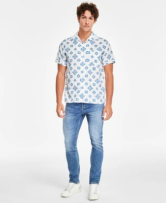 Sun + Stone Men's Leblanc Regular-Fit Geo-Print Button-Down Linen Blend Camp Shirt, Created for Macy's