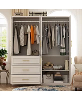 Famapy 6-Door Big Armoires with 2 Hanging Rods, 3-Drawers, Shelves