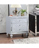 Slickblue Contemporary Nightstands with Mirror Frame Accents: Bedside Table with Two Drawers, One Hidden Drawer, Crystal Pull