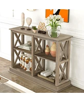 Slickblue Console Table with 3-Tier Open Storage and X-Legs – Narrow Sofa Entry Table for Living Room, Entryway, Hallway