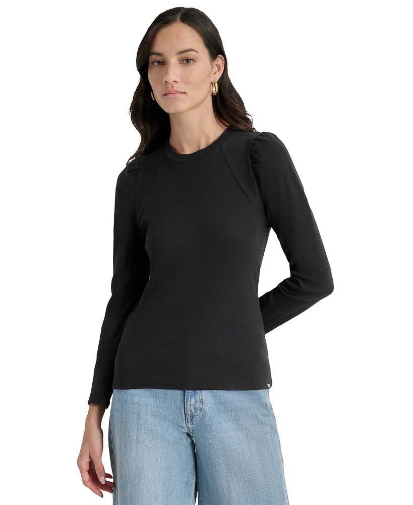 Dkny Jeans Women's Long Puff-Sleeve Crewneck Top