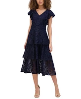 kensie Women's Tiered Lace Midi Dress