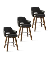 Maison Boucle 360° Swivel Armrest Faux Leather Counter Height Barstool with Rubberwood Legs(Set Of 3)-Maison Boucle