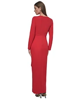 Dkny Women's Long-Sleeve Side-Draped Evening Gown