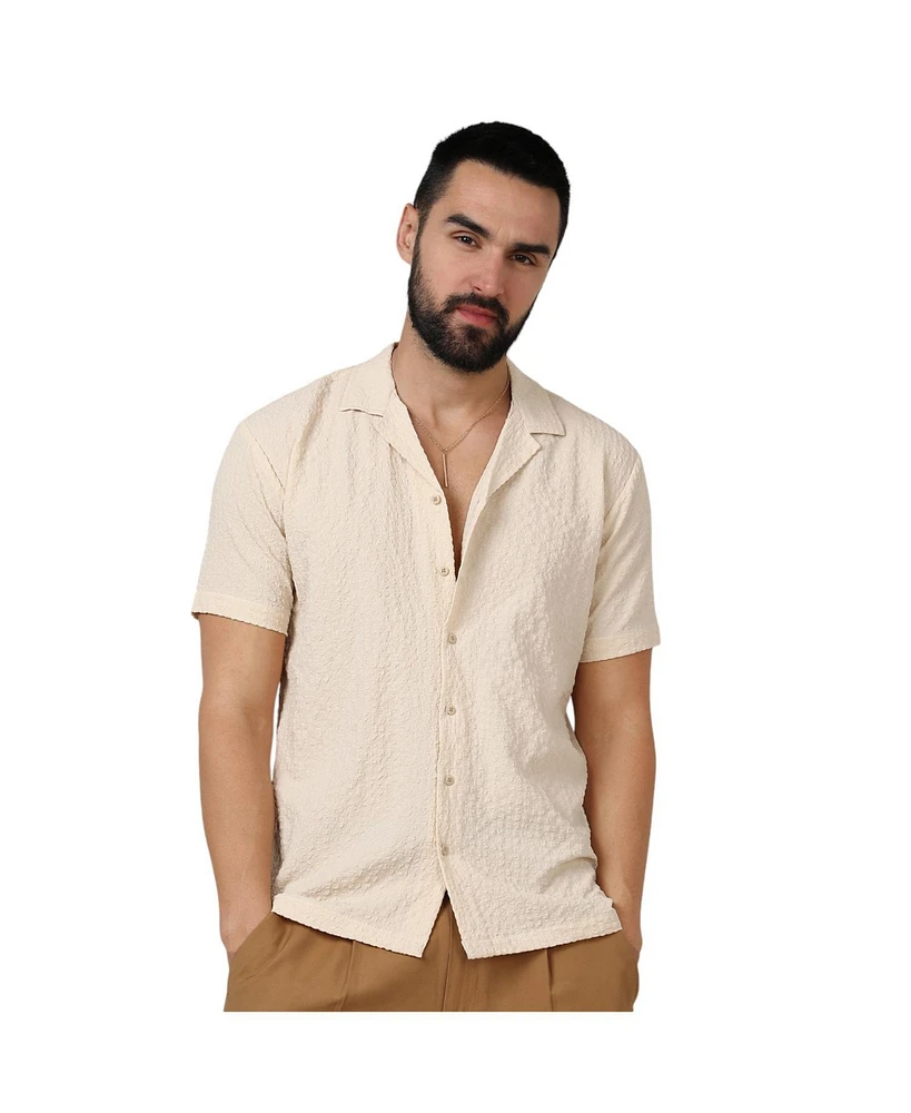 Campus Sutra Men's Pale Yellow Micro Creased Shirt