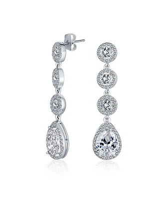 Bling Jewelry Classic Jewelry Fashion Statement Triple Round Pave Cz Halo Long Linear Pear Shape Dangle Teardrop Chandelier Earrings For Women Prom Si