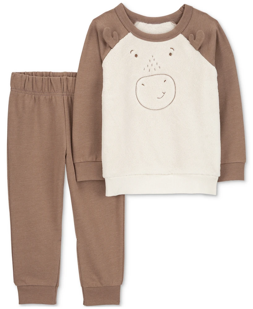 Carter's Toddler Boys Fuzzy Moose Pullover & Fleece Pants, 2 Piece Set