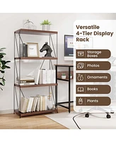 Costway 1 Pcs 4-Tier Multipurpose Display Rack Freestanding Bookcase with Metal Frame