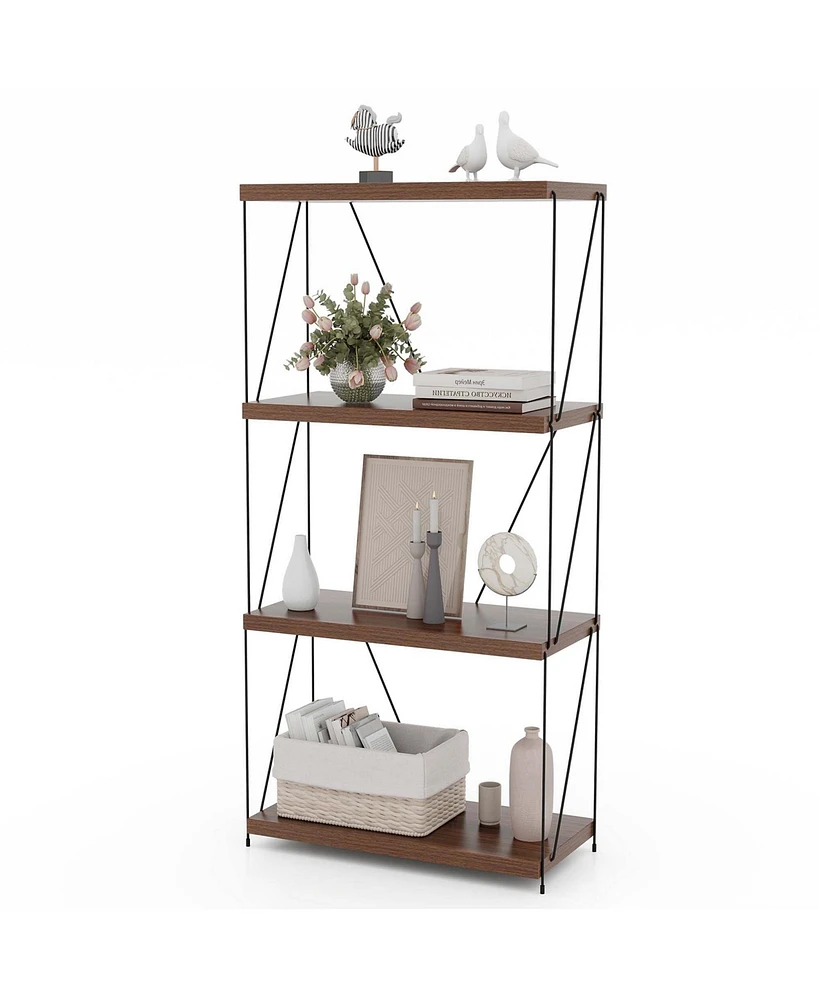 Costway 1 Pcs 4-Tier Multipurpose Display Rack Freestanding Bookcase with Metal Frame