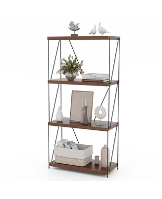 Costway 1 Pcs 4-Tier Multipurpose Display Rack Freestanding Bookcase with Metal Frame