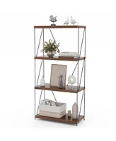 Costway 1 Pcs 4-Tier Multipurpose Display Rack Freestanding Bookcase with Metal Frame