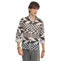 Campus Sutra Men's Taupe Brown & Cream White Chevron-Knit Shirt