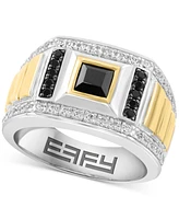 Effy Men's Black Spinel (7/8 ct. t.w.) & Zircon (1 ct. t.w.) in Sterling Silver & Gold Plate