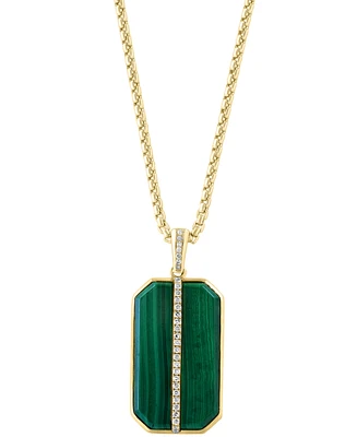 Effy Men's Malachite & Diamond (1/6 ct. t.w.) Dog Tag 22" Pendant Necklace in Gold-Plated Sterling Silver