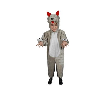 Dress Up America Grey Plush Wolf Jumpsuit Costume - Kids Boys & Girls