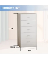 Sugift 5 Drawer Dresser White Modern Wood Chest of Drawers for Bedroom