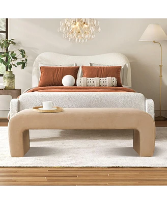 60" Boucle Look Large Bedroom Waterfall Upholstered Bench-Maison