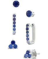 3-Pc. Set Lab-Created Sapphire Stud & Hoop Earrings (3-3/4 ct. t.w.) in Sterling Silver