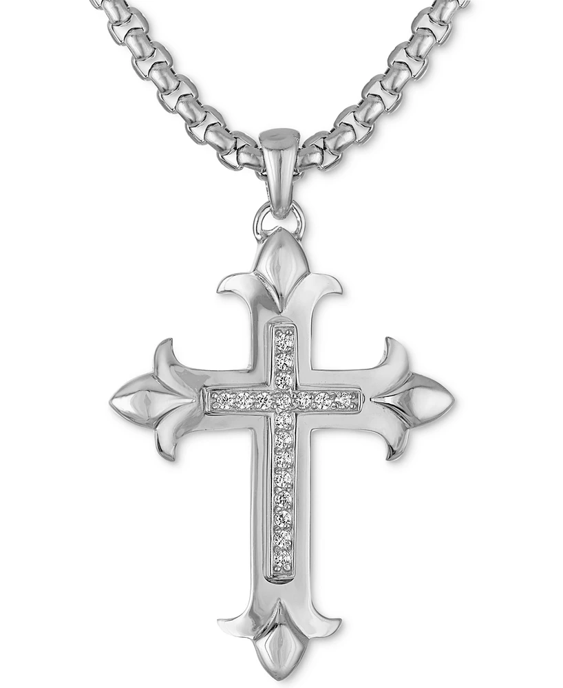 Esquire Men's Jewelry Diamond Fancy Cross 22" Pendant Necklace (1/5 ct. t.w.) in Sterling Silver, Created for Macy's