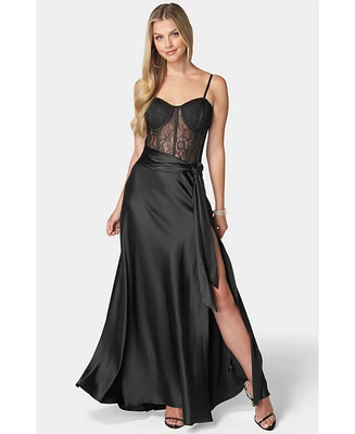 Bebe Women's Lace and Satin Bustier Gown