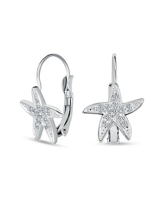 Bling Jewelry Beach Nautical Cubic Zirconia Pave Cz Starfish Drop Earrings For Women .925 Sterling Silver Lever Back