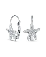 Bling Jewelry Beach Nautical Cubic Zirconia Pave Cz Starfish Drop Earrings For Women .925 Sterling Silver Lever Back