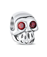 Bling Jewelry Biker Red Eye Skeleton Pirate Skull Charm Bead .925Sterling Silver