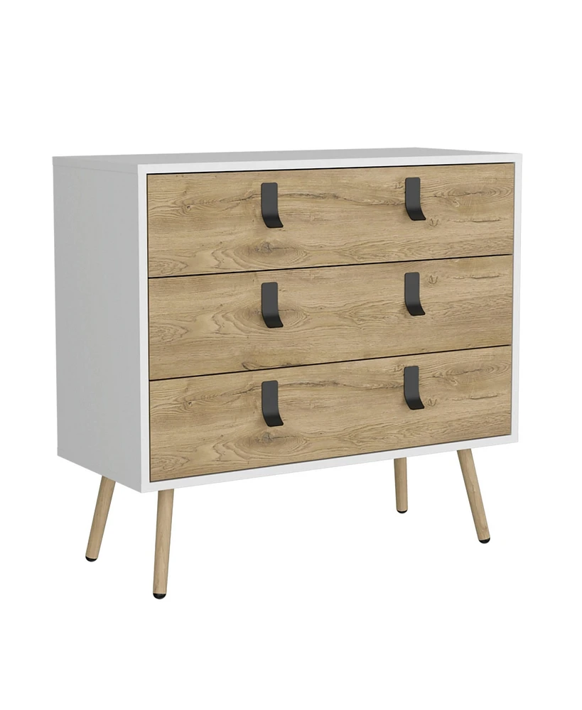 Depot E-Shop Toka Dresser 29"H, 3 Drawers Dresser with Handles and Wooden Legs