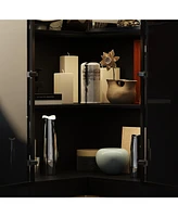 Famapy 2-Door Corner Wardrobe Armoires Bag Cabinet with Glass Doors