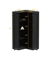 Famapy 2-Door Corner Wardrobe Armoires Bag Cabinet with Glass Doors