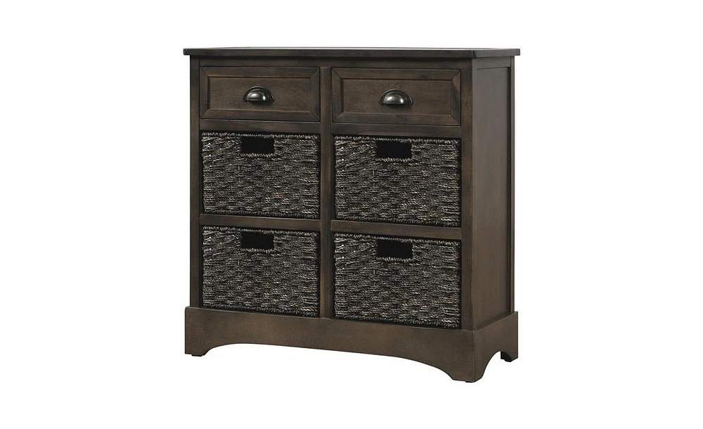 Slickblue Storage Cabinet with 2 Drawers and 4 Classic Rattan Baskets for Dining Room Living