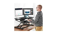 Height Adjustable Standing Desk – 31.3'' Wide Sit-to-Stand Converter, Tabletop Workstation for Laptops & Dual Monitors, Black