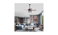 Slickblue 52'' Low Profile Ceiling Fan with Lights (Bulb Not Included) – Dark Wood Blades