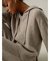 Lilysilk Women's V Neck Wool-Cashmere Blend Hoodie