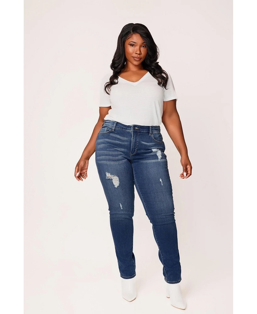 Slink Jeans Women's Denim High Rise Boyfriend Rolled 28" Inseam