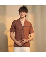 Campus Sutra Men's Chocolate Brown Micro Zig-Zag Shirt