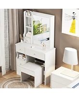 Slickblue Space-Saving Left Drawer Desktop Vanity Table with Cushioned Stool for Small Areas