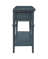 Slickblue Classic Retro Style Console Table with Three Top Drawers and Open Style Bottom Shelf, Easy Assembly