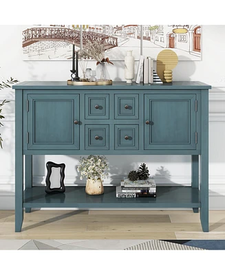 Slickblue Series Ample Storage Vintage Console Table with Four Small Drawers and Bottom Shelf for Living Rooms, Entrances Kitchens