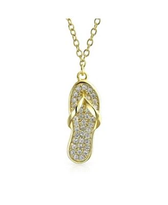 Bling Jewelry Tropical Vacation Nautical Pave Cz Accent Flip Flop Sandal Pendant Necklace Gold Plated .925 Sterling Silver