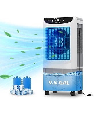 Lalahoo Evaporative Air Cooler 4000CFM with 9.5 Gallon Water Tank Swamp Cooler Portable Cooling Fan Ice Box 3 Wind Speeds 120°Oscillation for Out