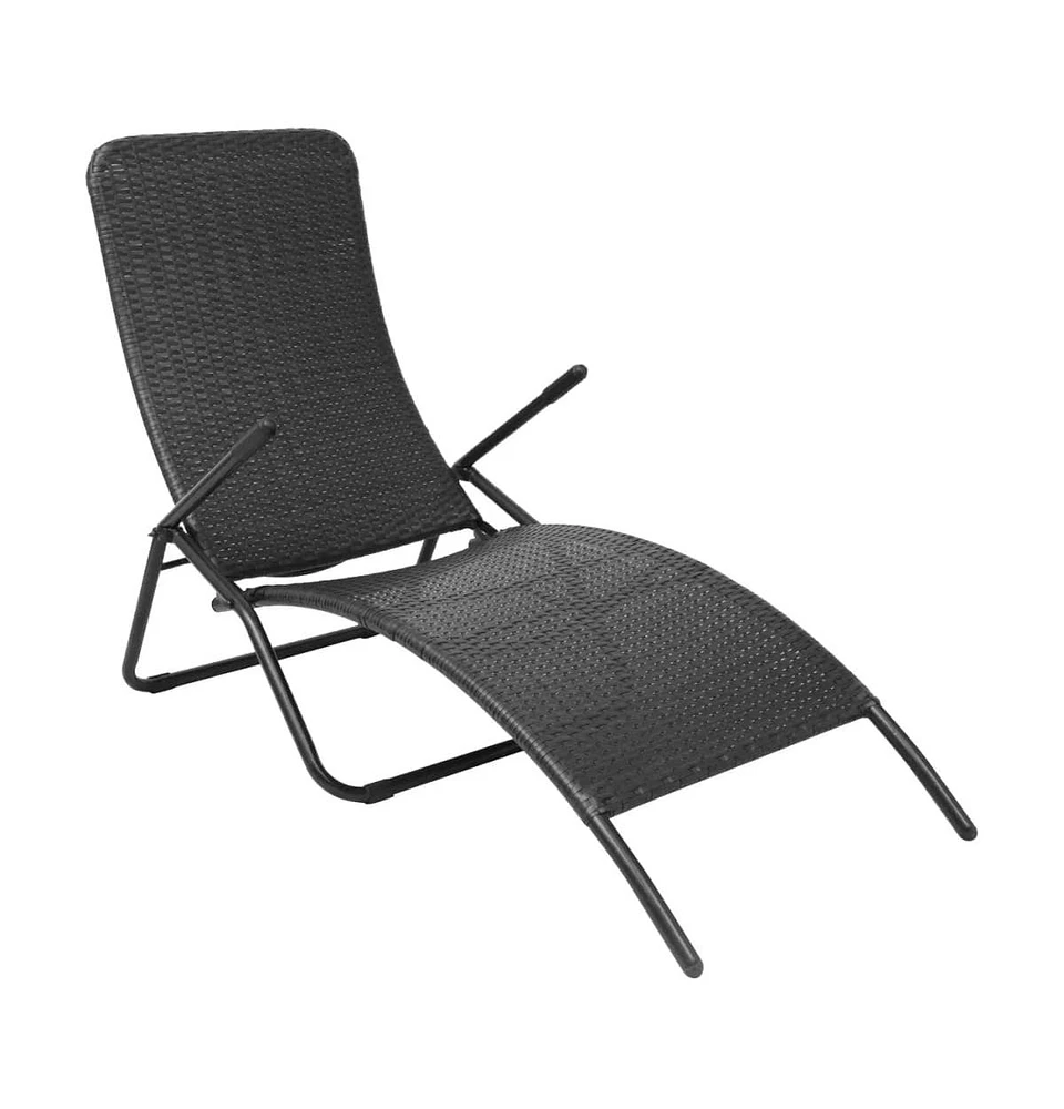 vidaXL Folding Sun Lounger Poly Rattan Black