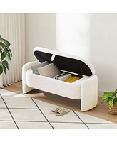 The Pop Home Oval Teddy Fabric Storage Ottoman,Storage Benches with Large Space-The Pop Home