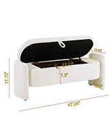 The Pop Home Oval Teddy Fabric Storage Ottoman,Storage Benches with Large Space-The Pop Home