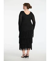 Eloquii Women's Fringe Dress With Sleeves